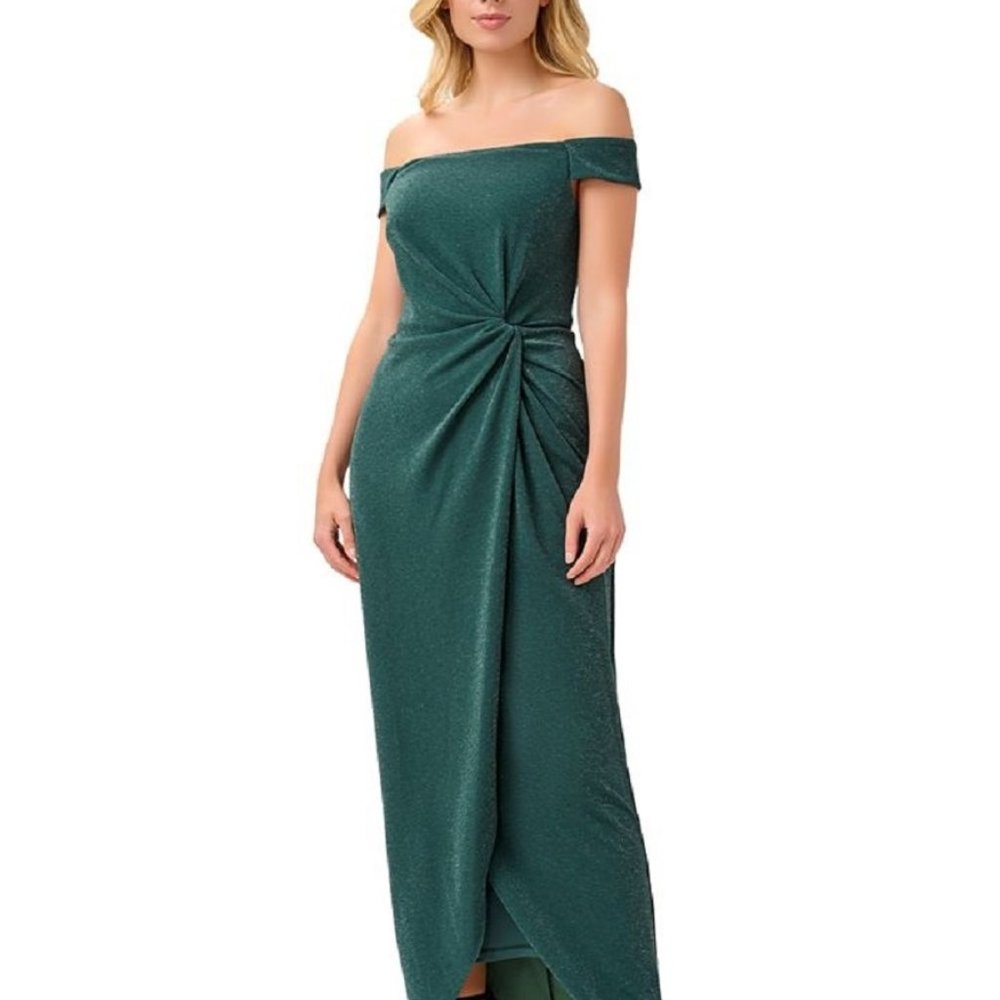 ADRIANNA PAPELL Women's Glitter Knot-Front Dress Hunter Size 4